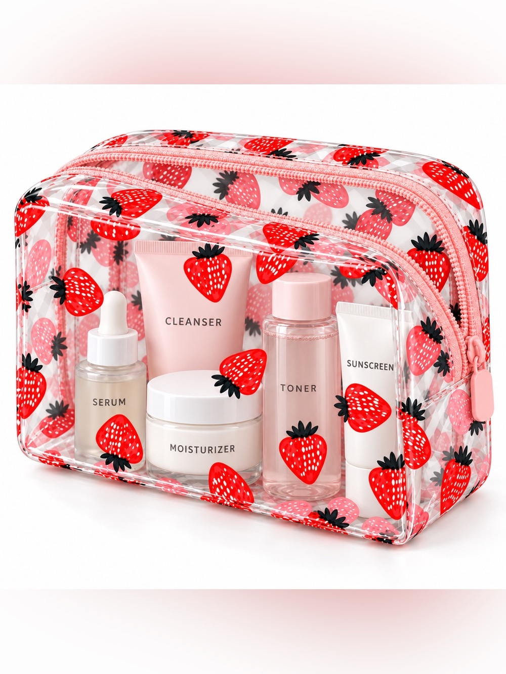Clear Strawberry Print Cosmetic Bag - Picture 4 of 5